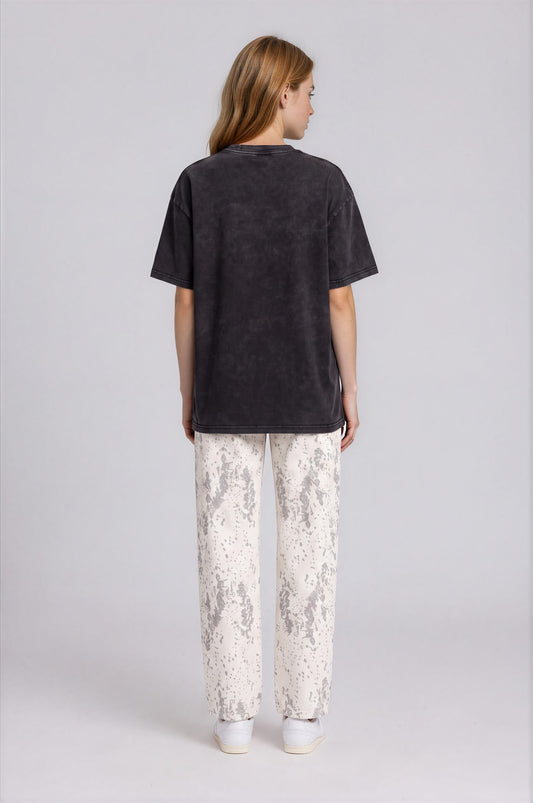 Women's Splatter Barrel Leg Jeans - Leopard White - back