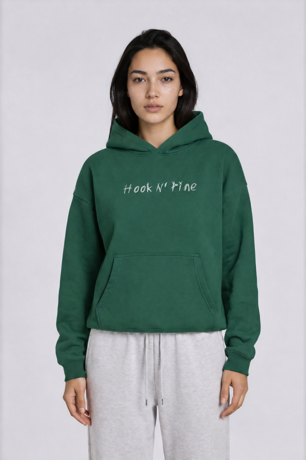 Spooky Logo Oversized Boxy Hoodie - Dark Green - front - w