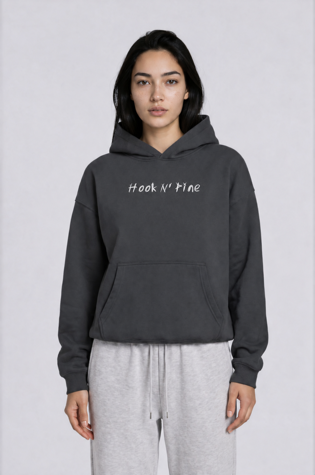 Spooky Logo Oversized Boxy Hoodie - Dark Gray - front - w