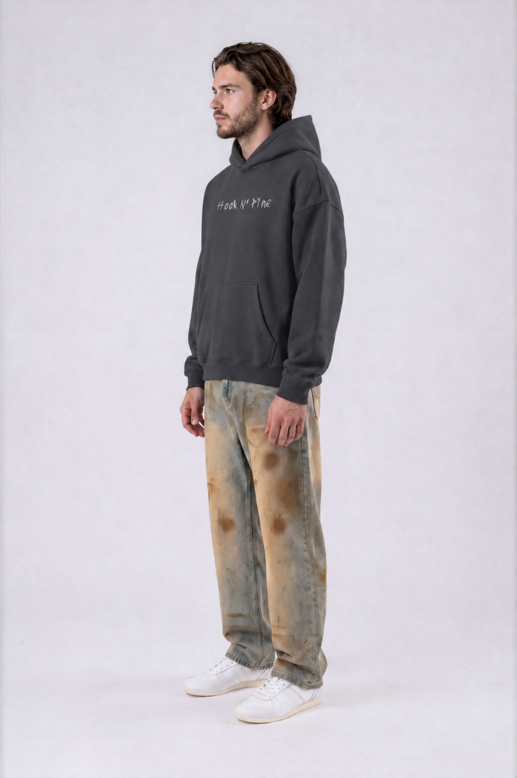 Spooky Logo Oversized Boxy Hoodie - Dark Gray - side - m