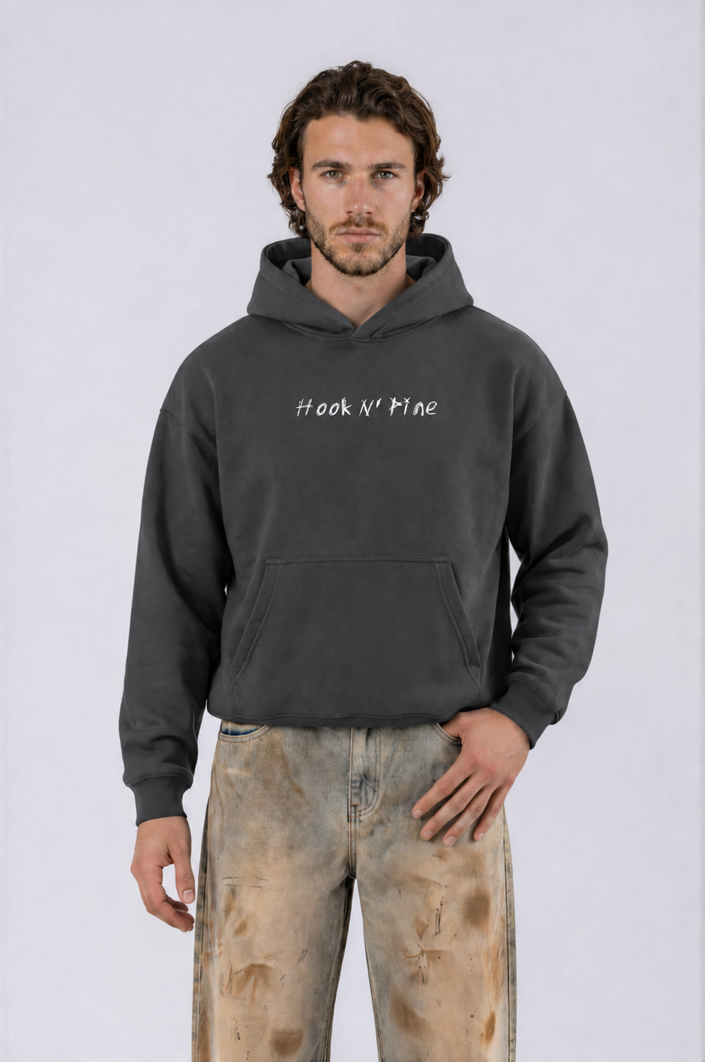 Spooky Logo Oversized Boxy Hoodie - Dark Gray - front - m