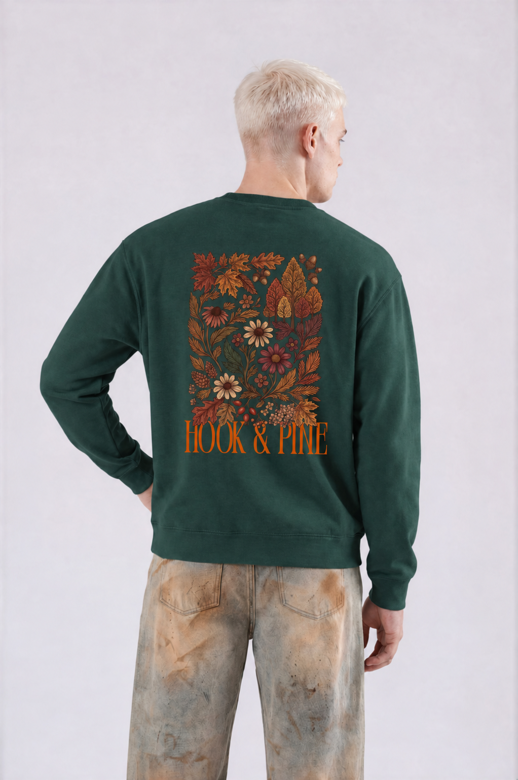 Fall Floral Crewneck - Retro Green - back - m