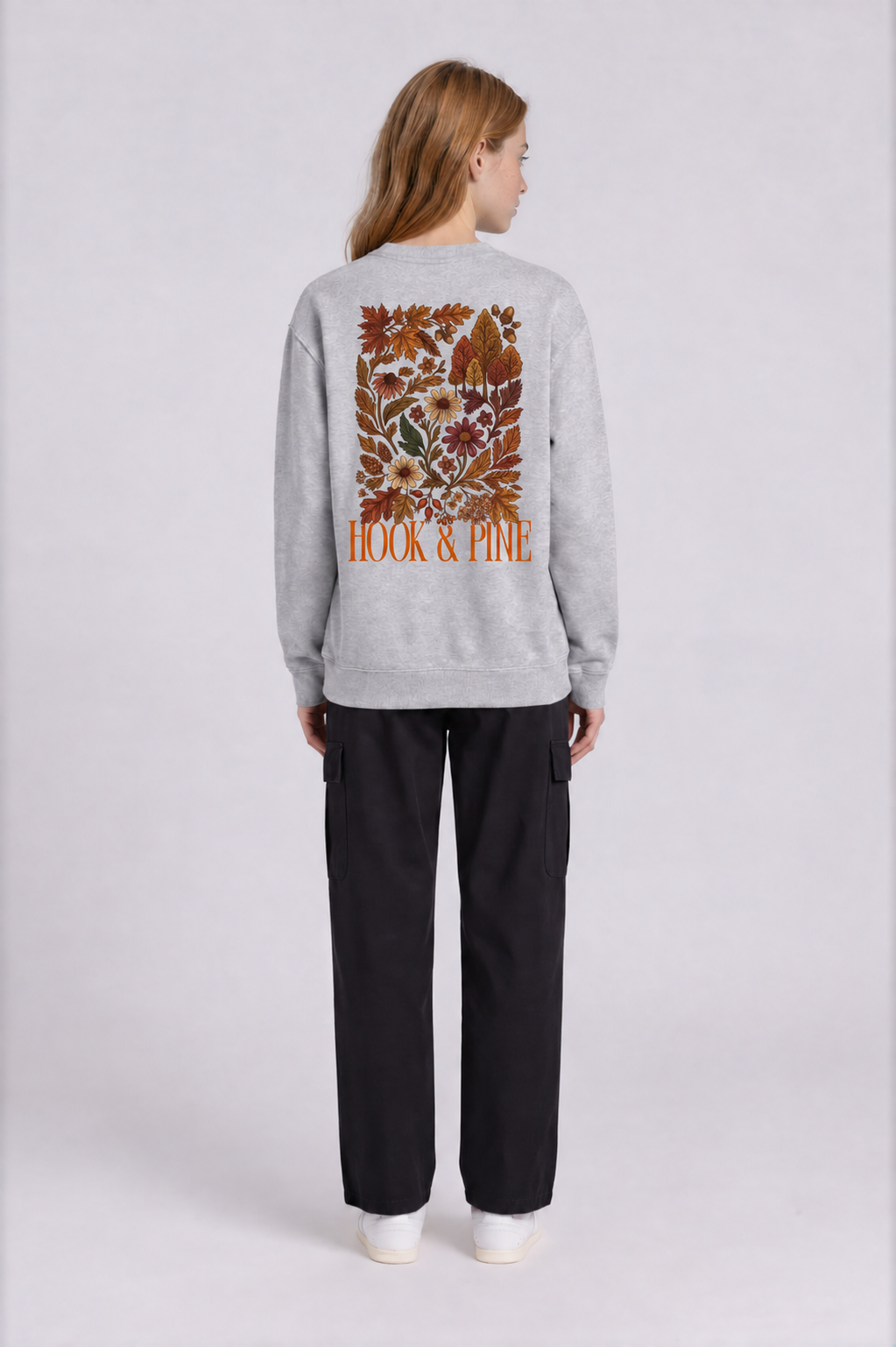 Fall Floral Crewneck - Flower Gray - back - w