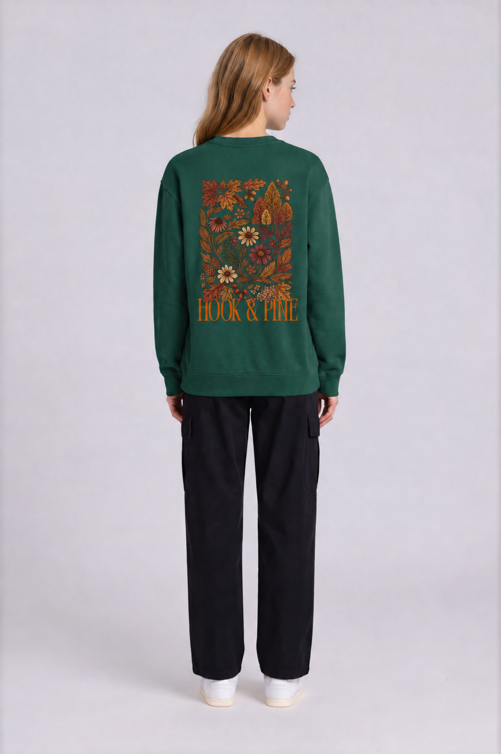 Fall Floral Crewneck - Retro Green - back - w
