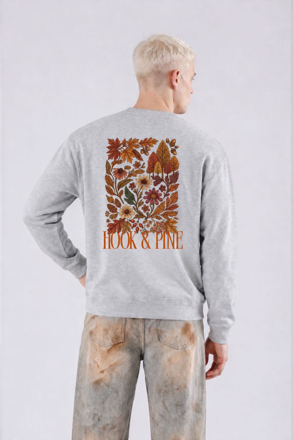 Fall Floral Crewneck - Flower Gray - back - m