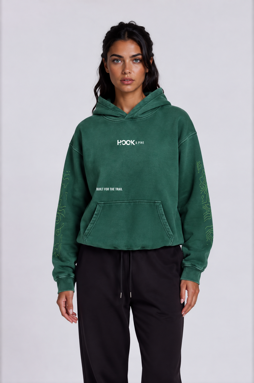Heavyweight Topography Hoodie - Green - front