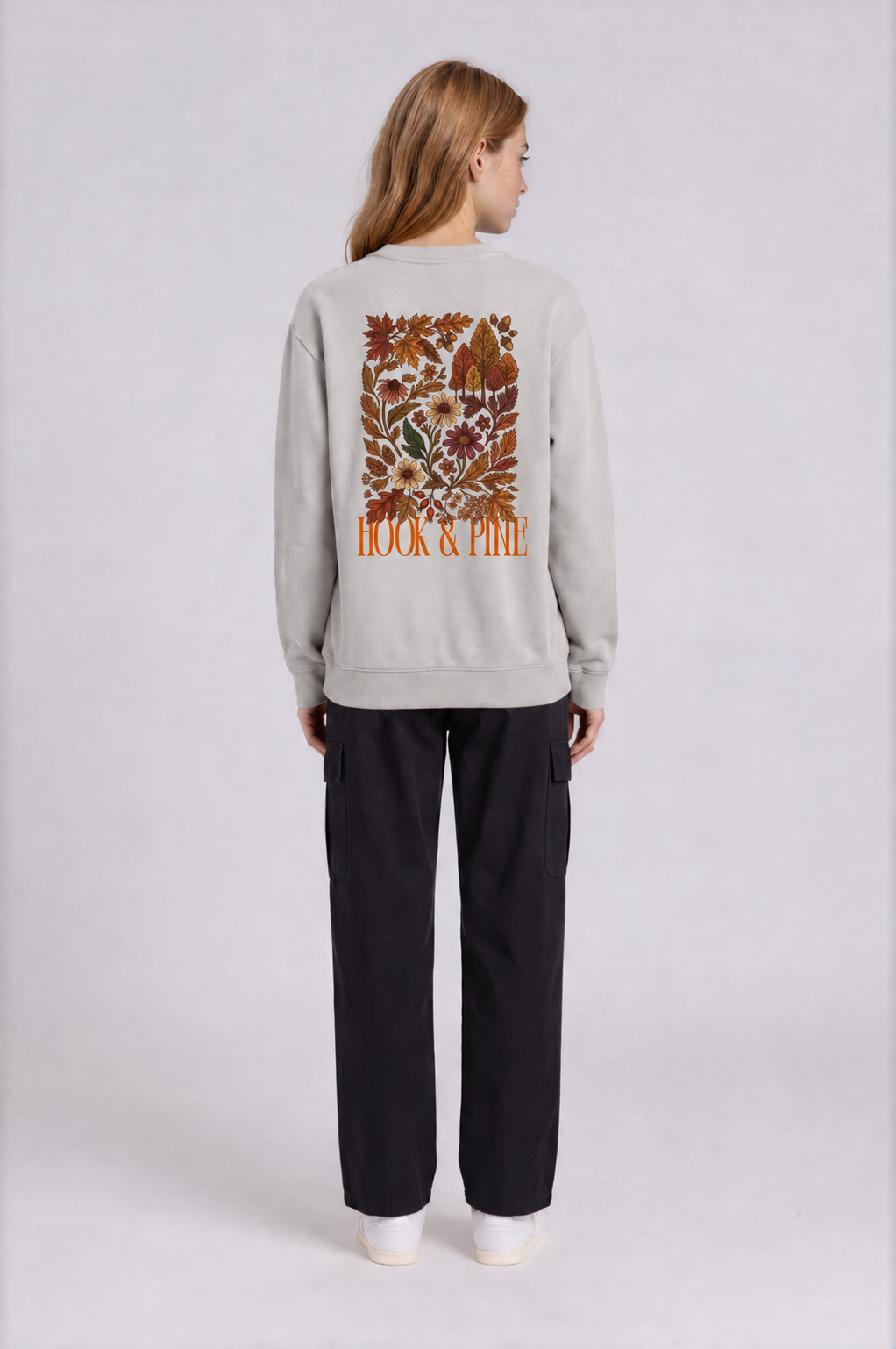 Fall Floral Crewneck - Flower Gray - back - w