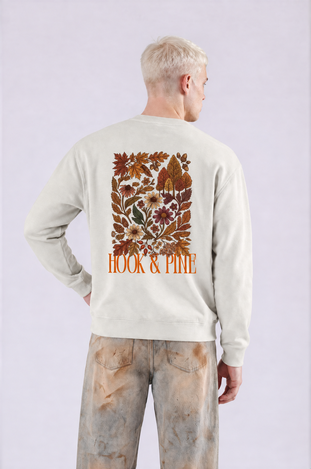 Fall Floral Crewneck - Light Gray - back - m