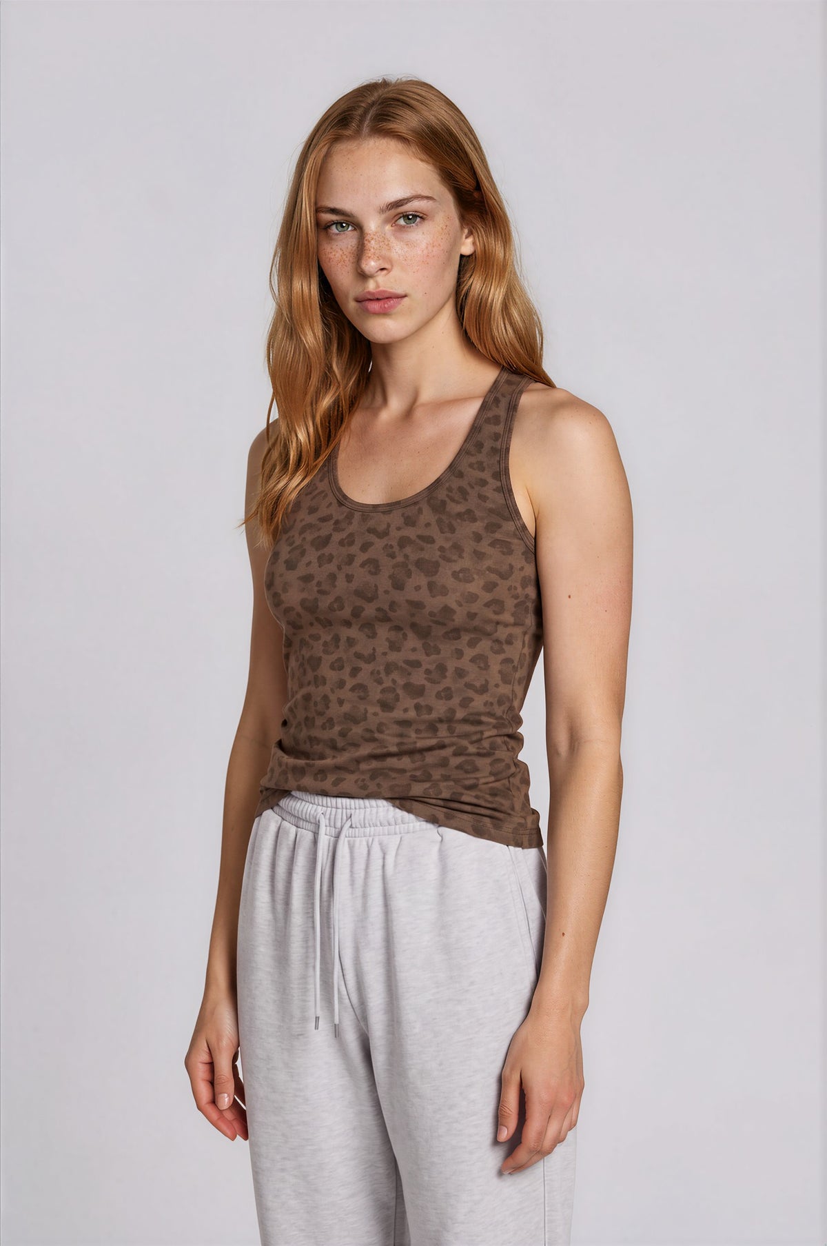 Women’s Leopard Print Tank Top - Leopard Brown - front