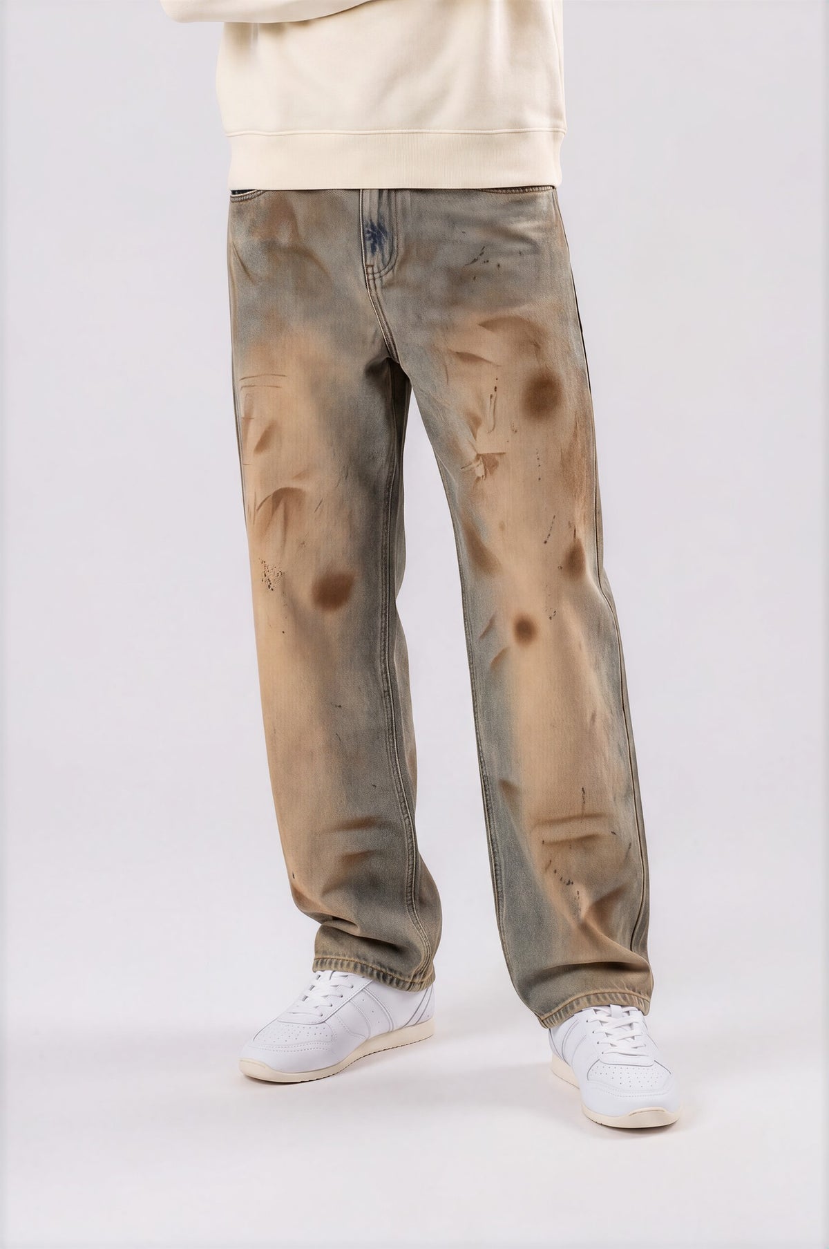 Men’s Vintage Wash Barrel Leg Jeans - Jeans Blue - front detail