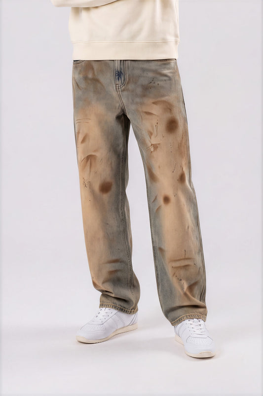 Men’s Vintage Wash Barrel Leg Jeans - Jeans Blue - front detail