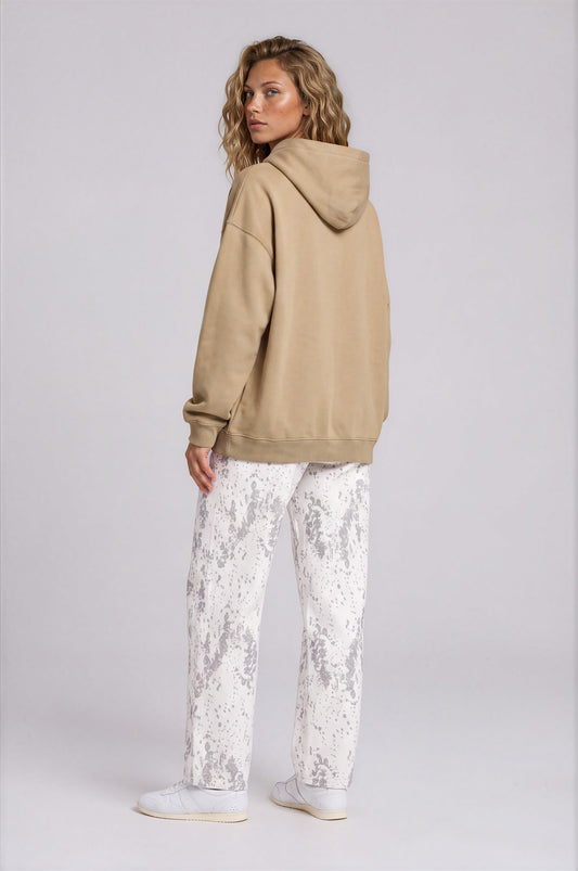 Women's Splatter Barrel Leg Jeans - Leopard White - back - w