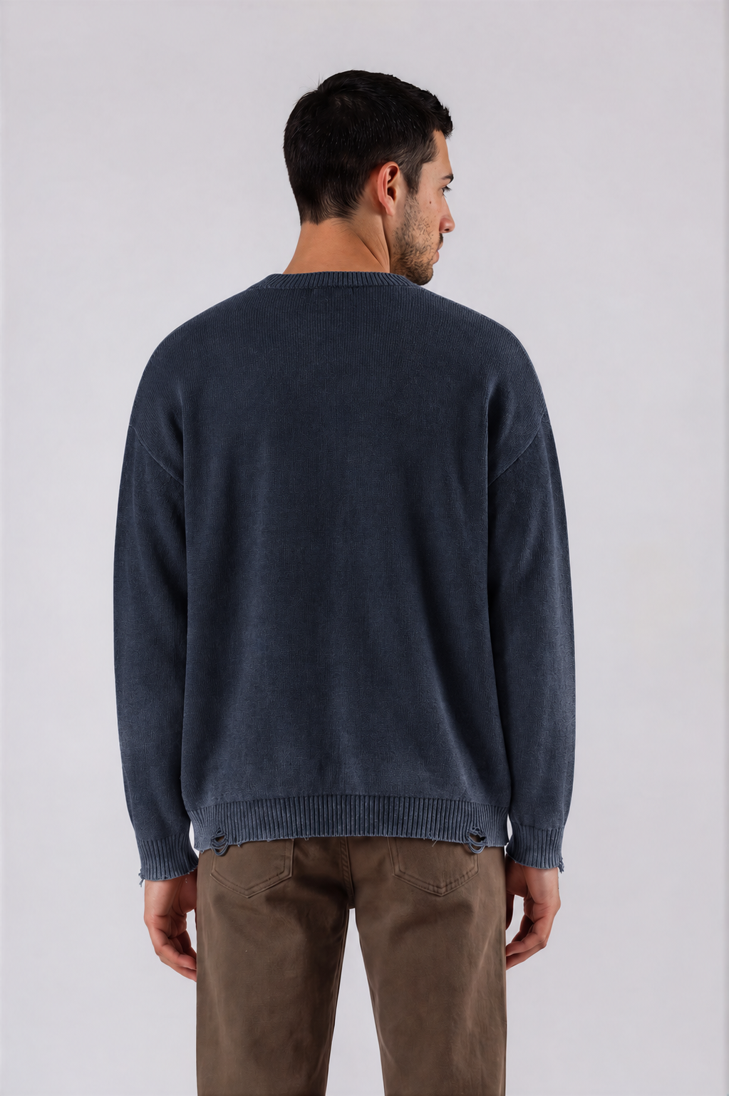 Distressed Oversized Logo Sweater - Navy Blue - back