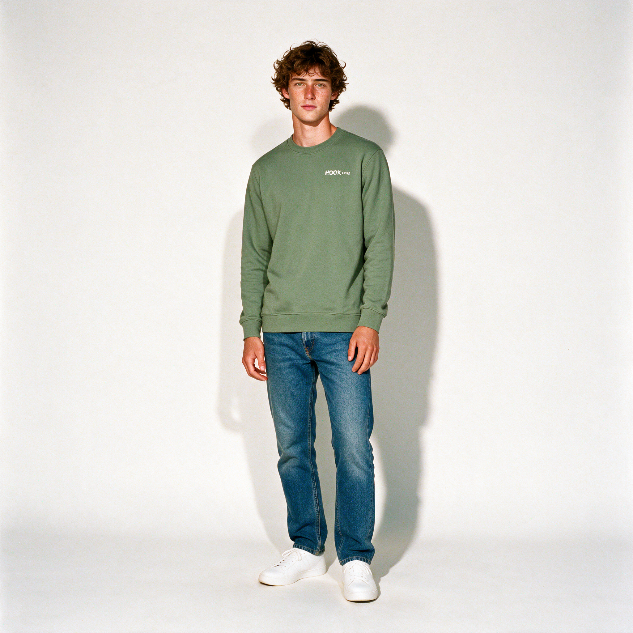 Essential Heavyweight Crewneck Sweatshirt - Army Green - full body front