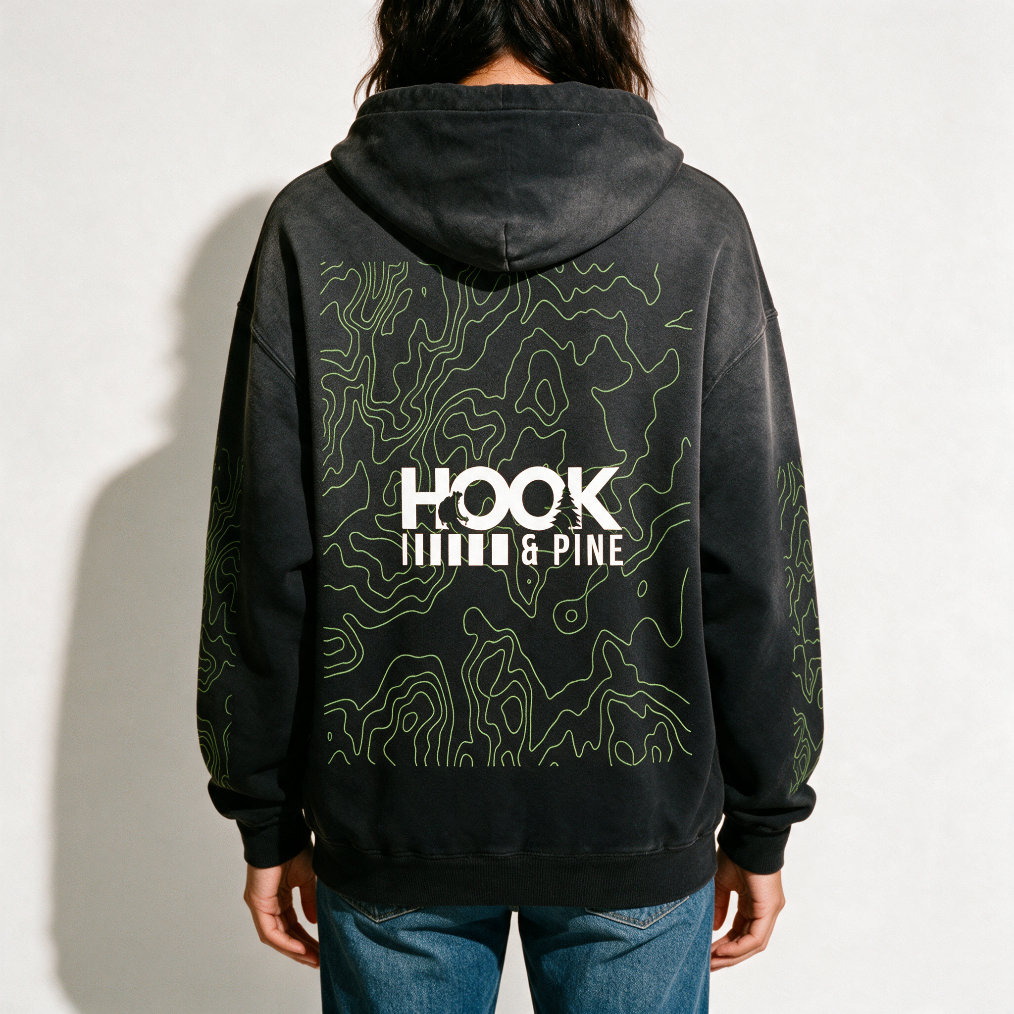 Heavyweight Topography Hoodie - Black - back graphic detail
