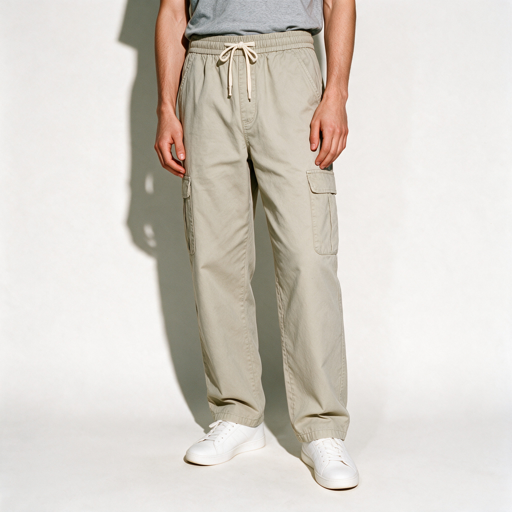 Straight-Leg Cargo Pants Mens - Light Gray - waist-down crop