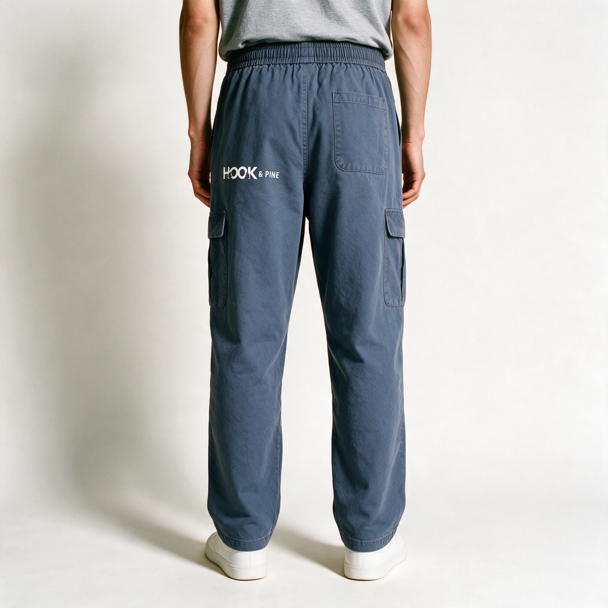 Straight-Leg Cargo Pants Mens - Haze Blue - back view, waist-down