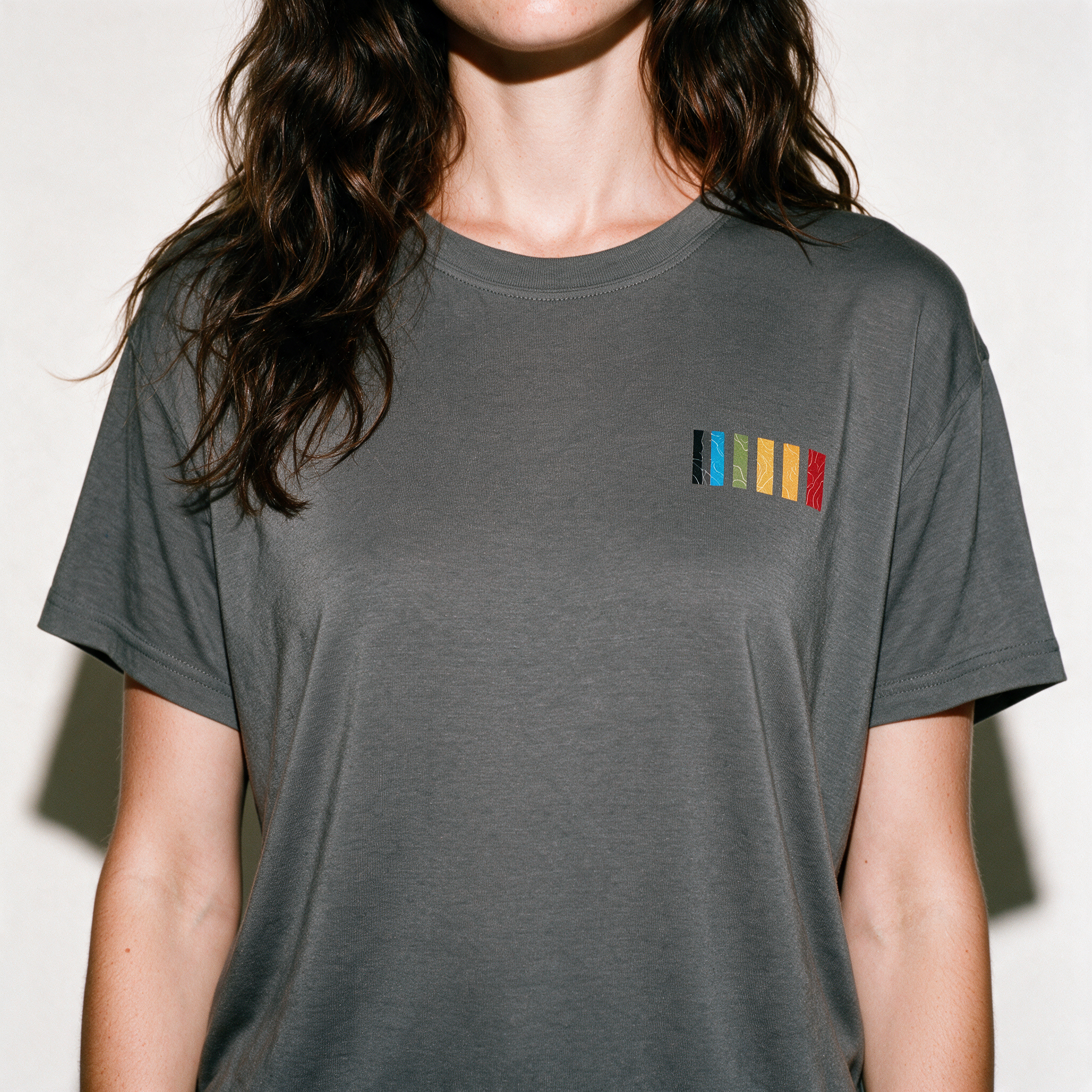 Thin Lyocell Blend Boxy Tee - Gray - chest graphic detail