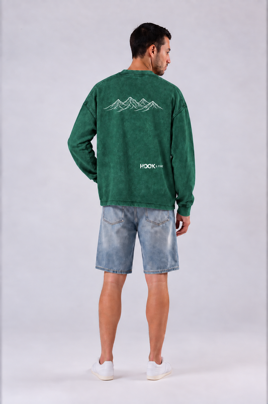 Oversized Mountain Tee - Dark Green - back