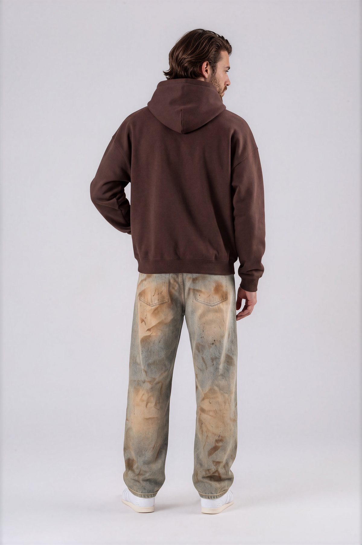 Spooky Logo Oversized Boxy Hoodie - Coffee - back - m