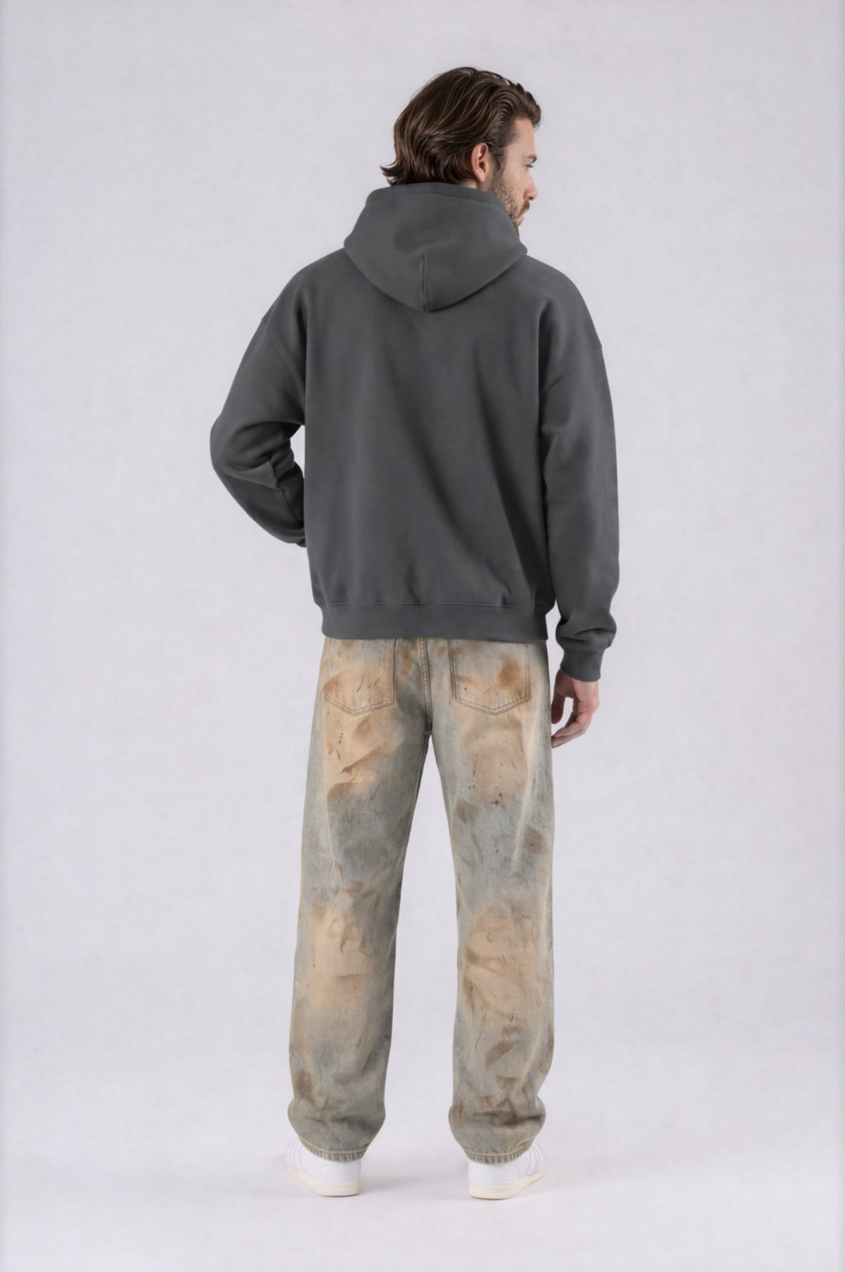 Spooky Logo Oversized Boxy Hoodie - Dark Gray - back - m