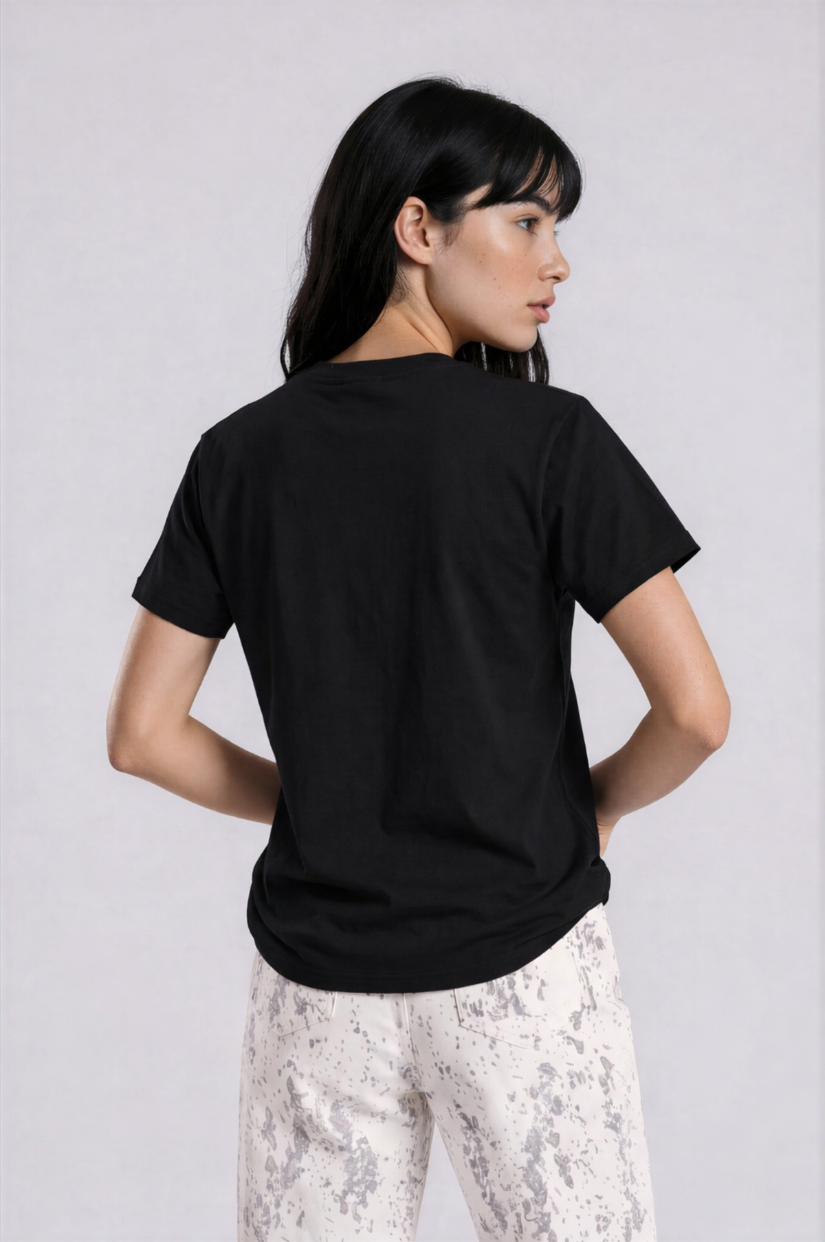 Lightweight Cotton Classic Fit Tee - Black - back - w