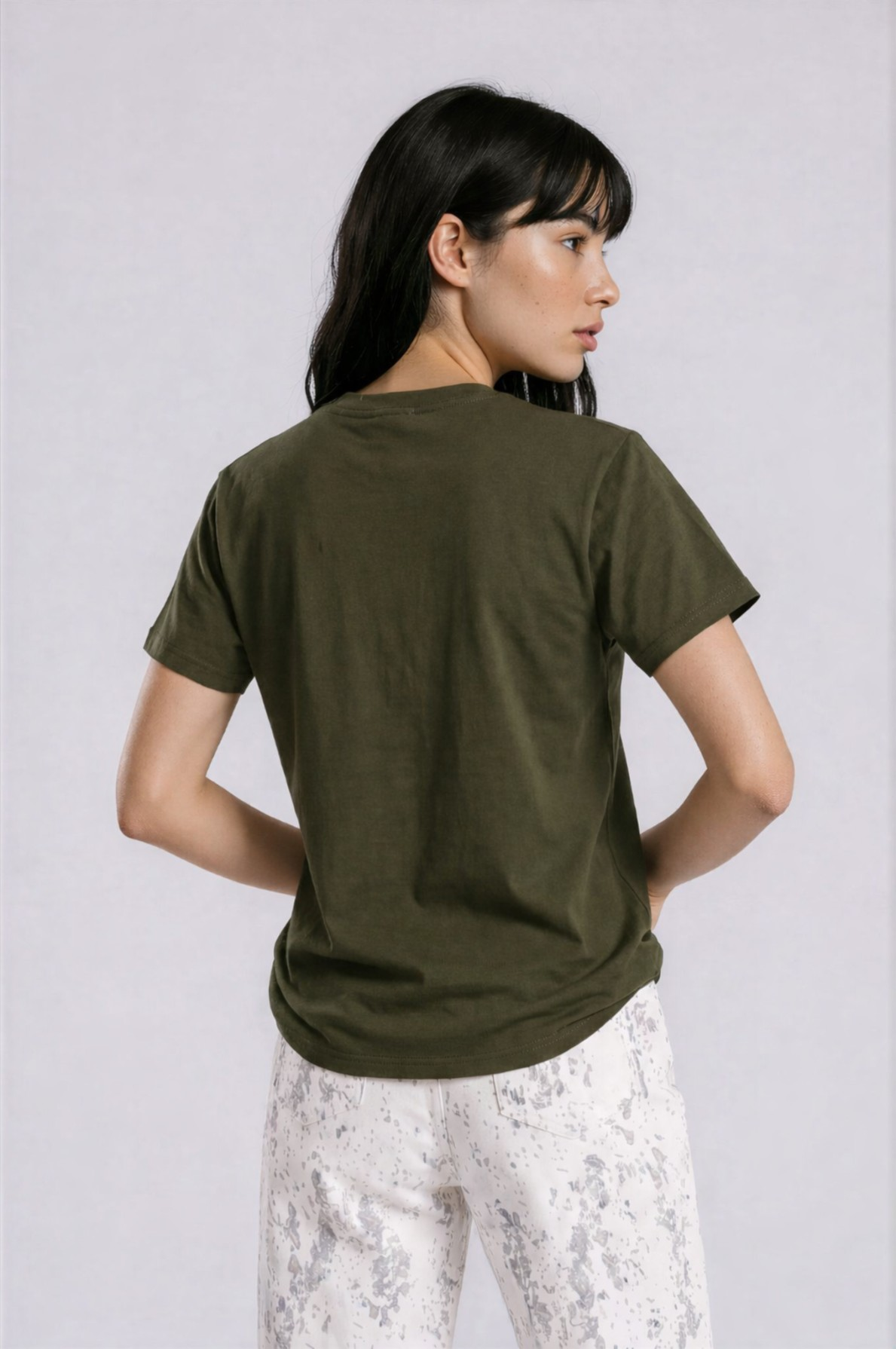 Lightweight Cotton Classic Fit Tee - Olive Green - back - w